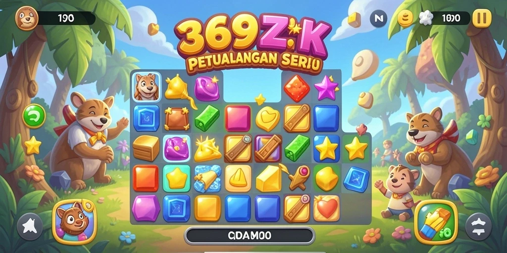 Screenshot gameplay menunjukkan aksi mencocokkan blok di 369ZK.