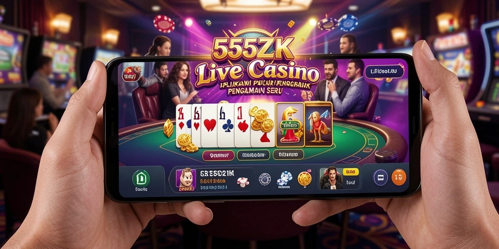 Screenshot gameplay 555ZK yang menampilkan dealer dan interaksi pemain.
