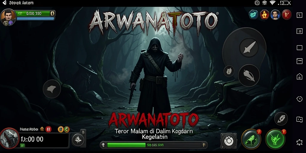 Gameplay ARWANATOTO yang mencekam dalam suasana gelap.