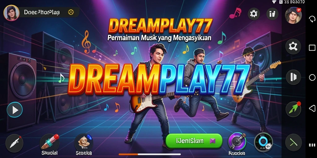 Screenshot gameplay DREAMPLAY77 menampilkan pemain menikmati musik.