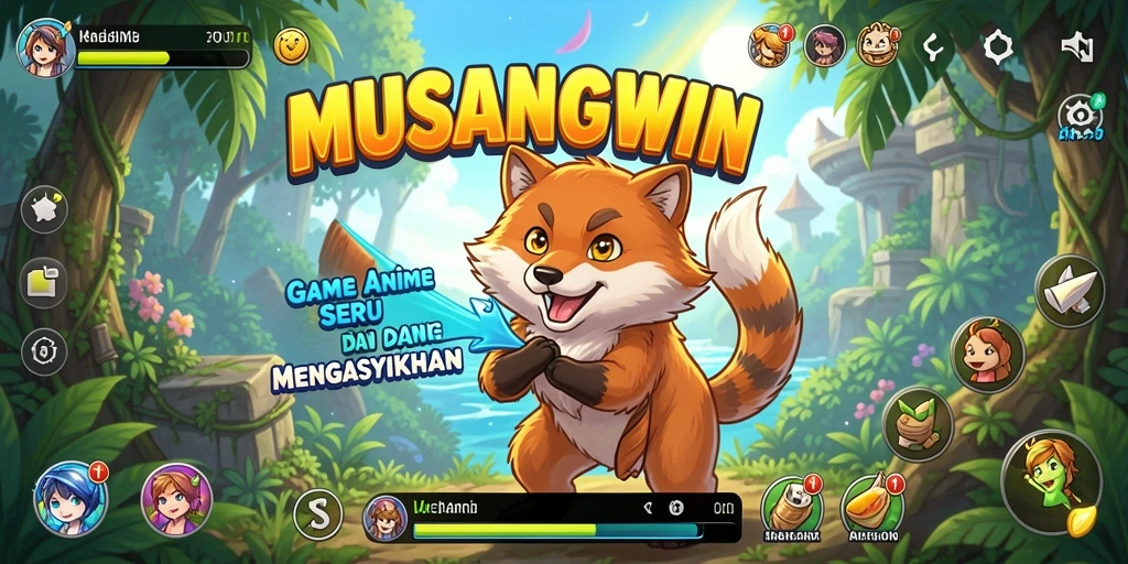 Tangkapan layar utama MUSANGWIN menampilkan aksi penuh warna dari gameplay Anime.