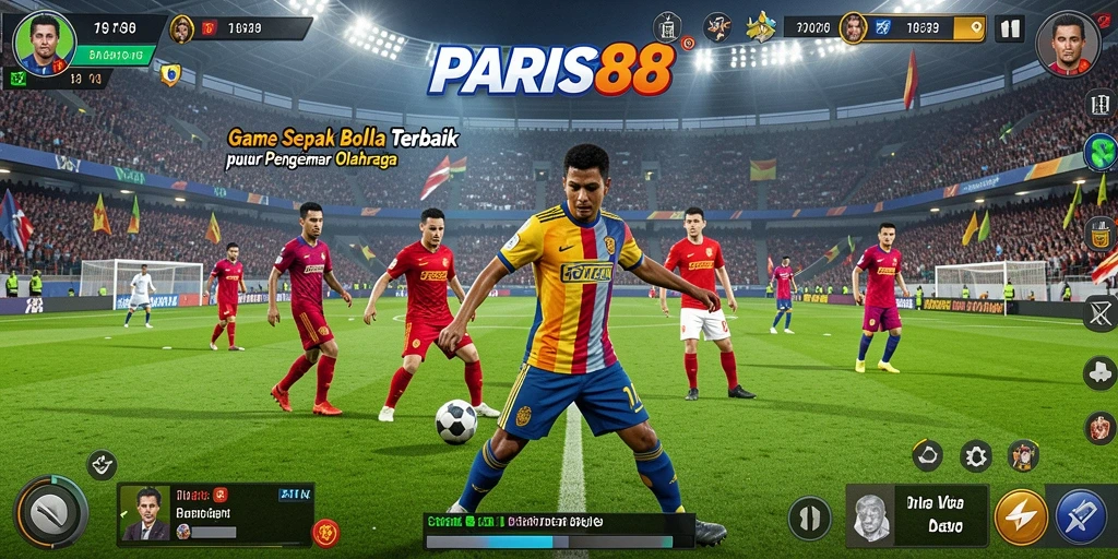 Tampilan gameplay mendebarkan dalam PARIS88 dengan aksi sepak bola yang intens.