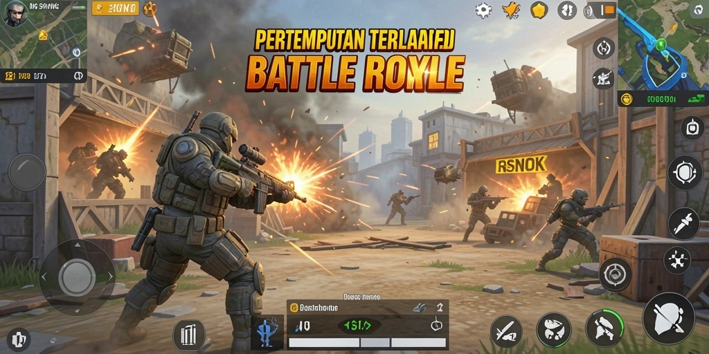 Screenshot gameplay RSNOK menampilkan aksi seru Battle Royale.