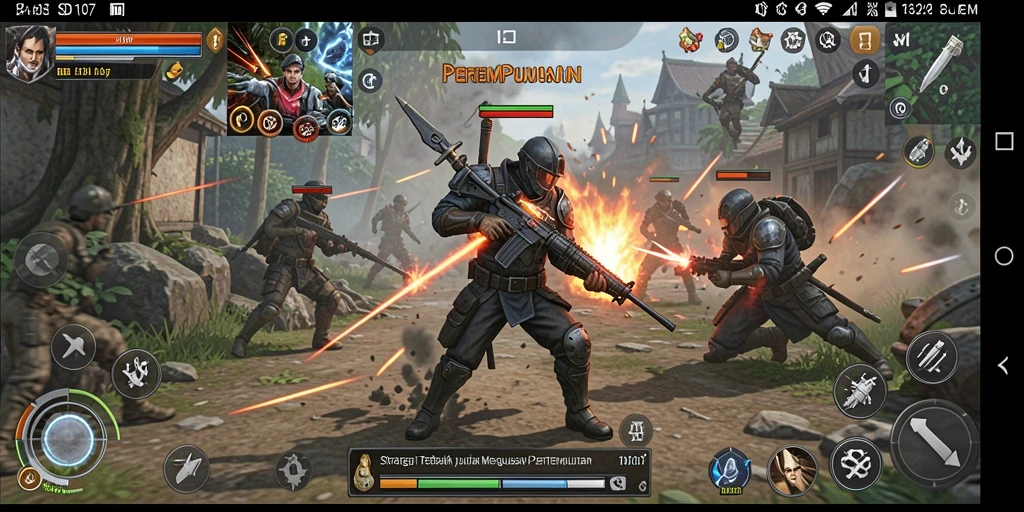 Screenshot gameplay <strong>SD107</strong> menampilkan aksi pertempuran yang intens dan strategi yang mendebarkan.