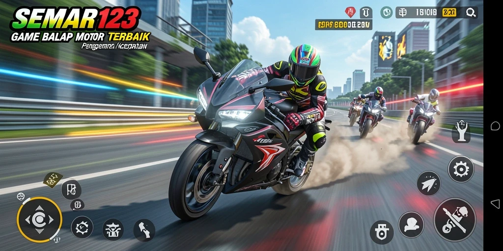 Gameplay seru dalam balap motor dengan trek yang menantang.