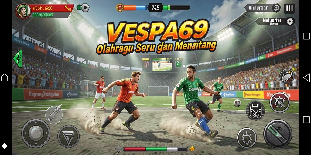 Tampilan gameplay VESPA69 yang menarik di lapangan olahraga.